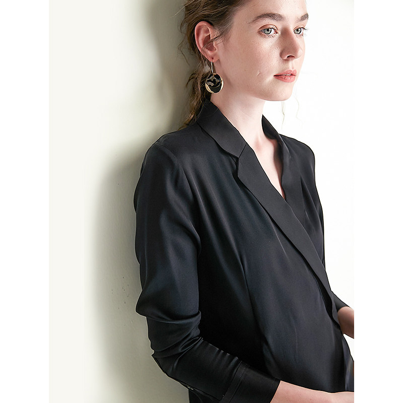 毒家高品职业装v领黑色雪纺女衬衫 bookmark衬衫