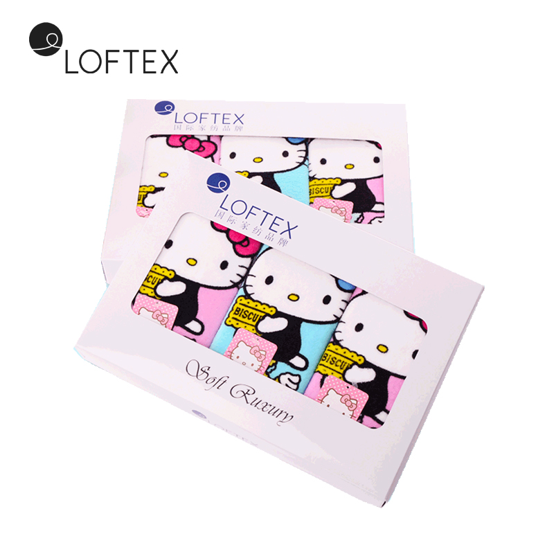 hello Kitty卡通毛巾禮盒兒童洗臉毛巾3條吸水柔軟小毛巾純棉兒童