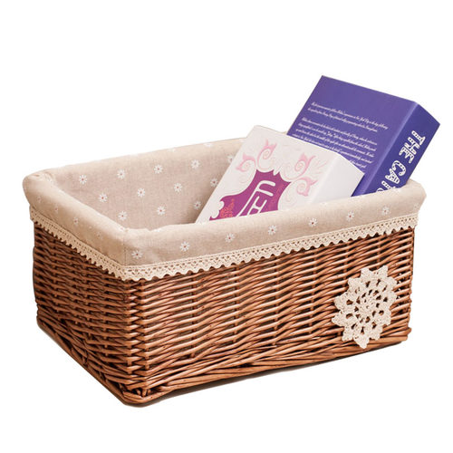 家居收纳筐藤编储物筐篮柳编脏衣服篮厨房零食杂物篮盒田园布艺筐 - 图3