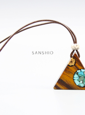 原创檀木吊坠文艺范毛衣链项链