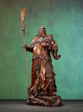 紫铜关公像摆件武财神立刀托宝