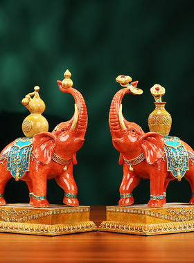 黄铜大象摆件一对《吉祥安康对象》办公室家居客厅玄关开业礼品