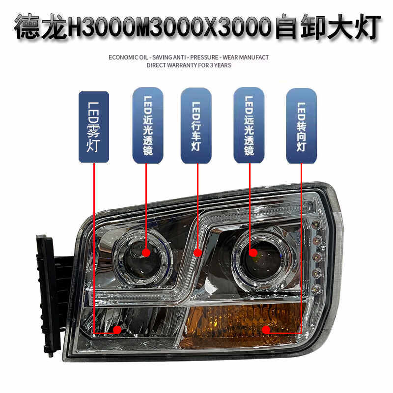 适用于陕汽德龙新M3000前大灯总成X3000H3000超亮改装全LED双透镜,淘宝优惠券,粉丝福利购,淘宝优惠卷
