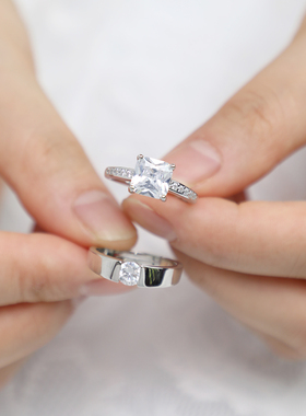 公主方锆石结婚对戒活口可调戒指