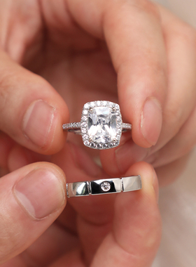 结婚仿真超大方钻戒可调节对戒