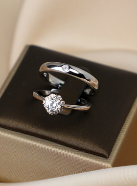 结婚对戒1克拉六爪锆石仿真钻戒