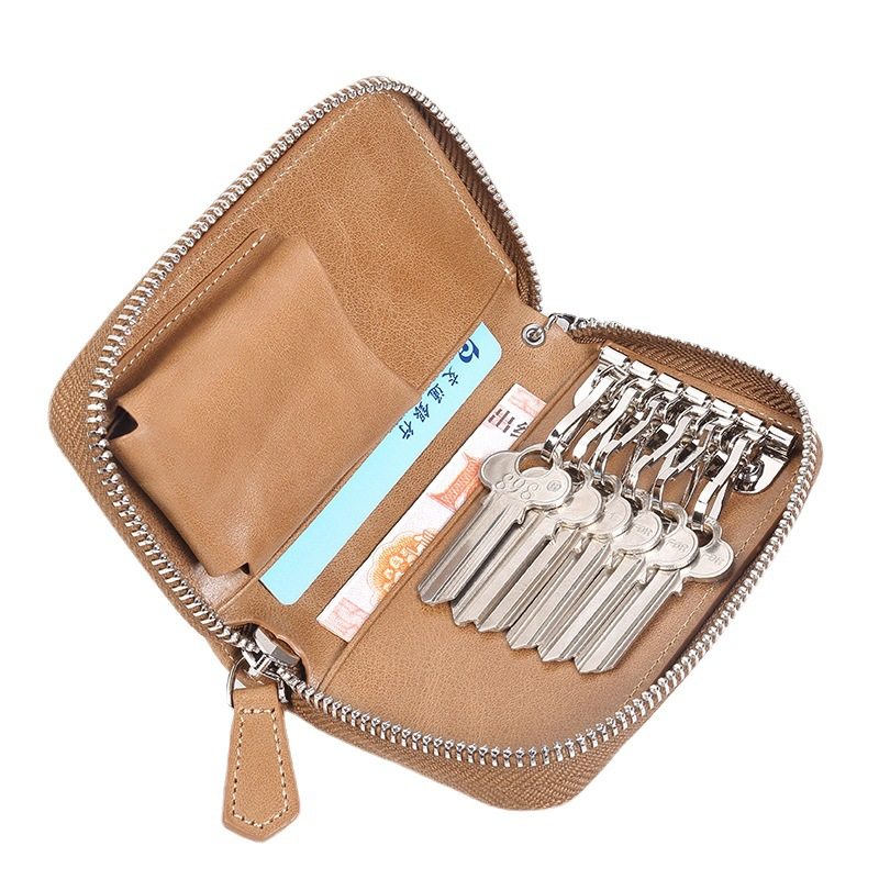 网红复古钥匙包男真皮大容量拉链钥匙收纳包多功能汽车牛皮锁钥包,淘宝优惠券,粉丝福利购,淘宝优惠卷