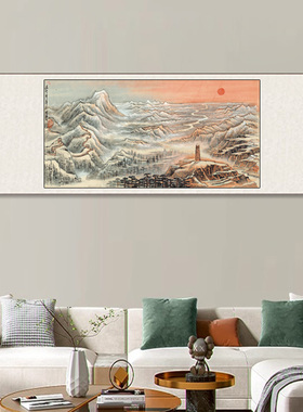 张大千牡丹横幅装饰挂画茶楼挂画丝绸礼品名家书画丝绸装饰壁画