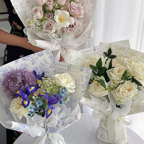 午后红茶欧式花束印花牛皮纸网红复古印花艺术包花纸花店资材包装 - 图2