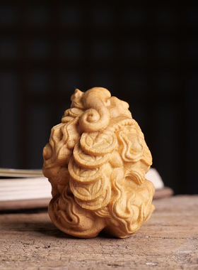柏木 黄金檀雕刻五帝钱貔貅款摆件摆饰 木质家具书房装饰品文玩