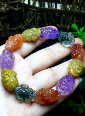 天然绿幽灵水晶金蟾手链