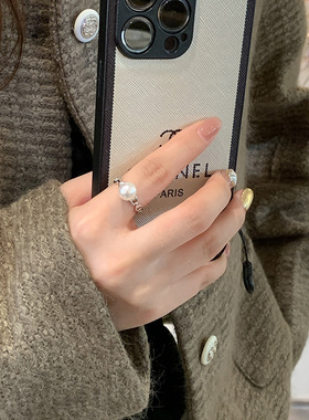 925纯银施家珍珠猪鼻子戒指女简约时尚百搭个性开口设计指环