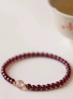 欢喜家天然水晶石榴石串珠学生饰品男女爱情手链女士手串保真