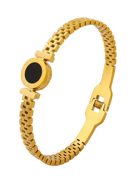 欢喜家轻奢时尚ins个性不掉色小众手镯设计钛钢镀18K金手饰饰品女