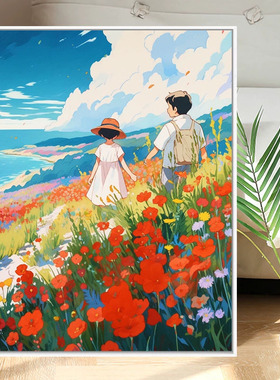 海边花田DIY数字油画手绘高级感治愈丙烯画油彩画装饰画