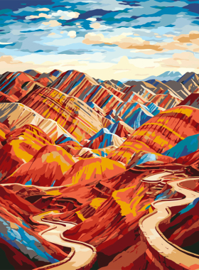 七彩丹霞数字油画唯美风景高级高治愈diy填色装饰画