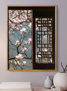 耦园玉兰花窗数字油画diy手工填充色丙烯画油彩画装饰画