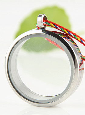 圆形透明嘎乌盒楞严咒吊坠钛钢