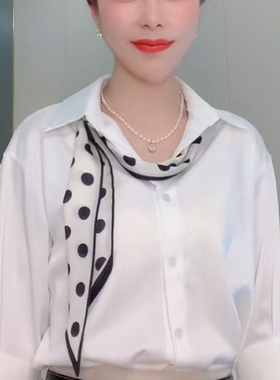 夏季新款波点长条小丝巾女护颈围脖子搭配衬衫飘带丝带围巾薄款