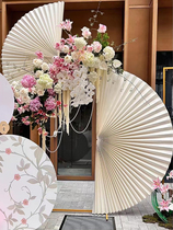 Wedding Celebration Oversized Paper Fan Folding Paper Fan New Chinese Betrothal Gifts Background Wall Arrangement Decoration Red Origami Fan Floral