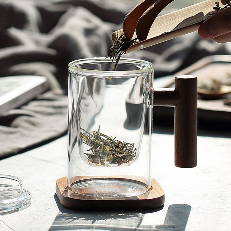 高硼硅玻璃泡花茶杯茶水分类过滤杯透明耐热家用办公品茗水杯创意
