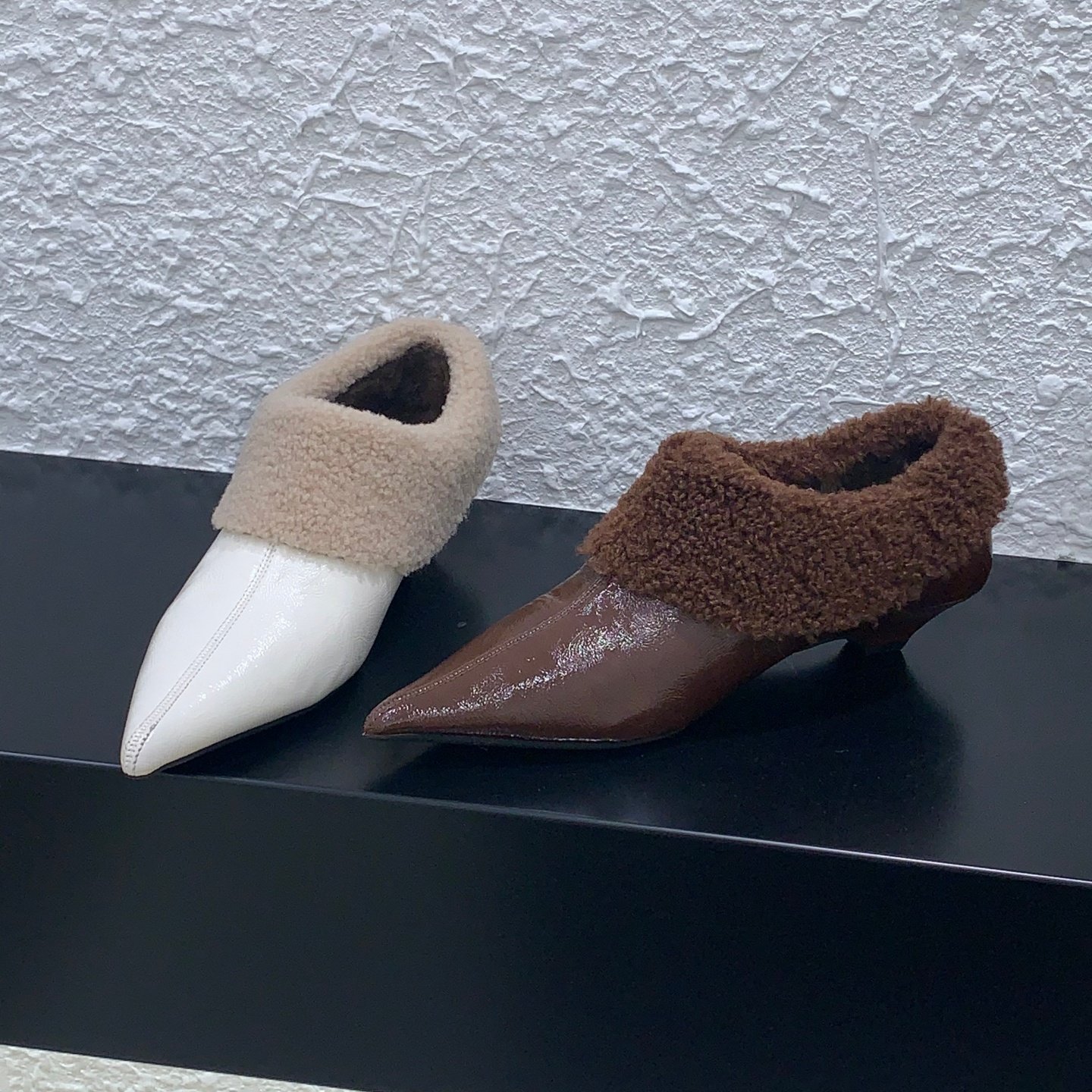 欧美风尖头拼色深口毛毛鞋女冬外穿2025年冬新款高级感一脚蹬瓢鞋,淘宝优惠券,粉丝福利购,淘宝优惠卷