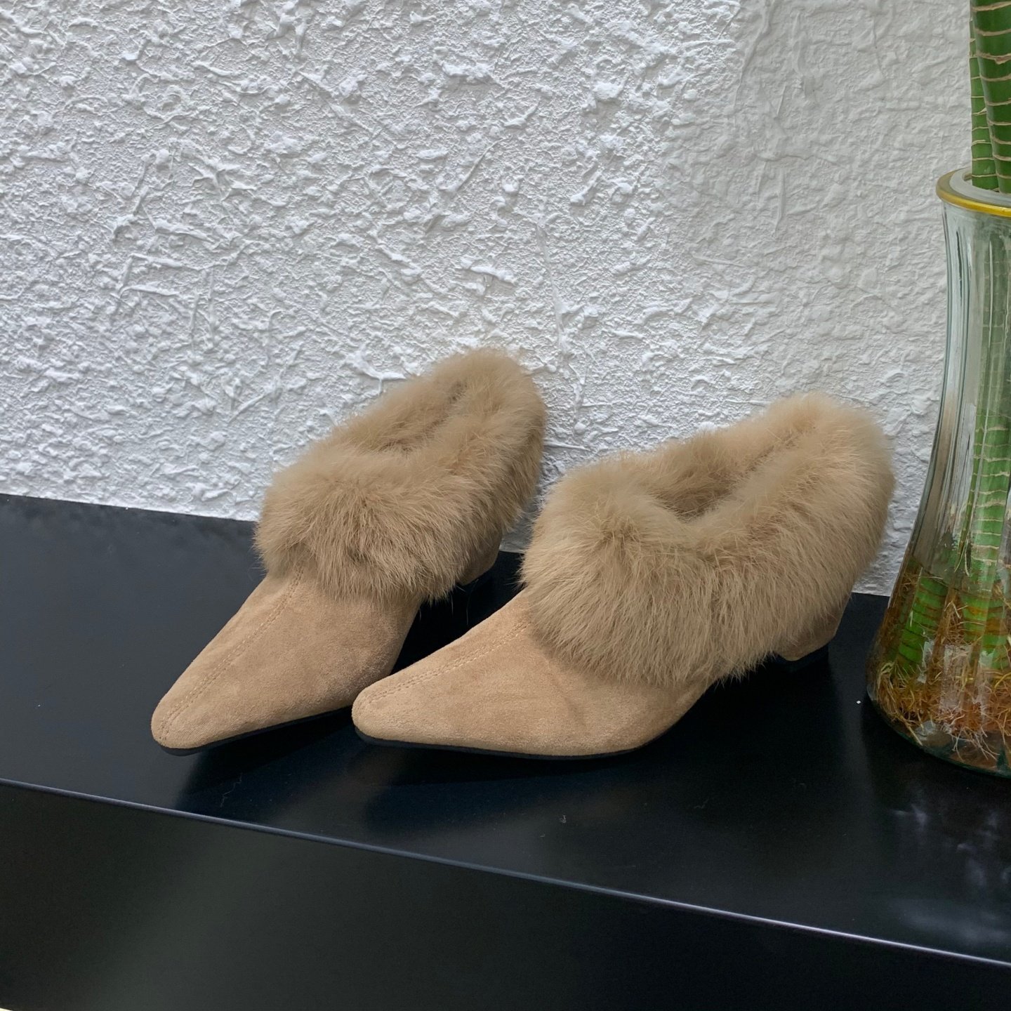 内增高6CM加绒尖头毛毛鞋勃肯棉鞋2025秋冬高跟兔毛保暖深口单鞋,淘宝优惠券,粉丝福利购,淘宝优惠卷