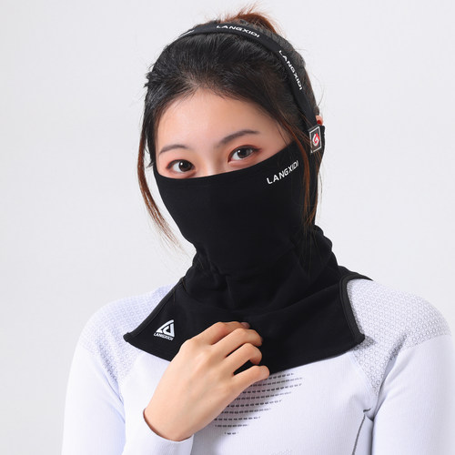 冬季保暖滑雪护脸罩美利奴羊毛蚕丝头套女V脸防风透气防寒围脖套 - 图0