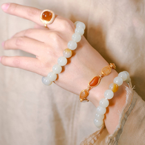 The Boro Flower Xinjiang and the end material Guojunyu Mine straight for and field jade candy white sheep fat round bead hand string oily near seed stock