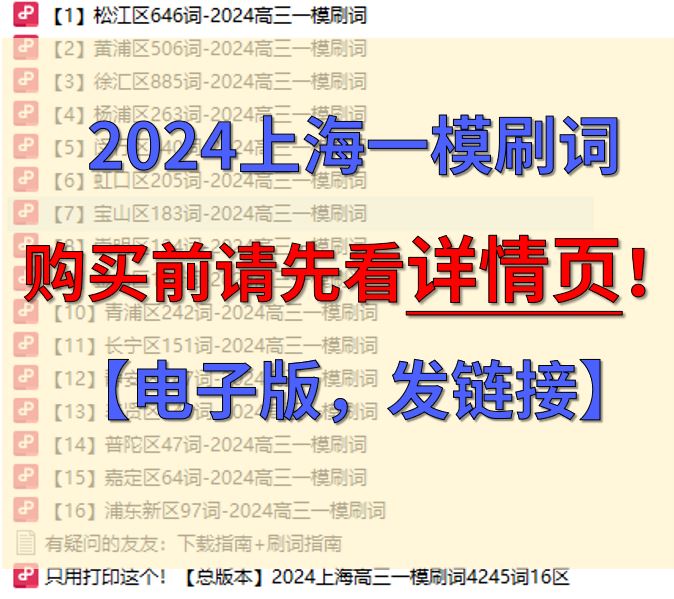 【电子版】2024上海高三英语一模16区刷词4245词上海英语任 - 图0