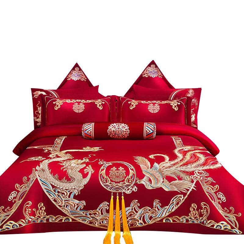 轻奢结婚床上四件套全棉纯棉婚庆大红色床单婚嫁新婚婚房床上用品,淘宝优惠券,粉丝福利购,淘宝优惠卷