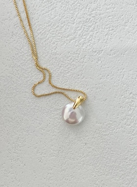 遗失的纽扣-小圆扣天然珍珠银镀金18K金项链简约百搭优雅可叠戴