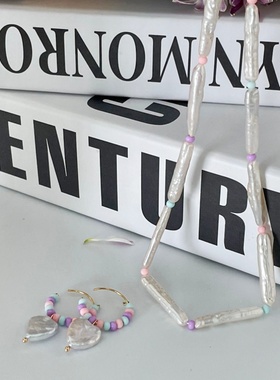 马卡龙彩条-浮光拾贝天然方块珍珠项链纯银项链时尚百搭简约气质