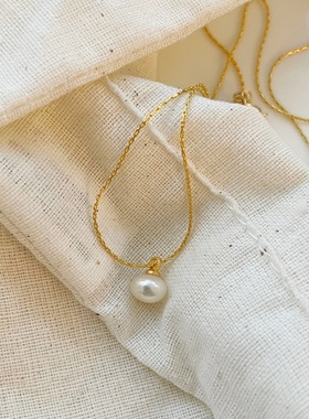 奶油南瓜-浮光拾贝天然珍珠南瓜珍珠馒头珠14K注金项链小众设计感