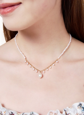 仙女落泪-浮光拾贝天然珍珠水滴珍珠项链流苏满天星法式锁骨链