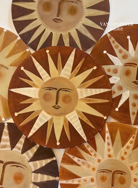 纯手绘太阳油画现代潮流艺术挂画