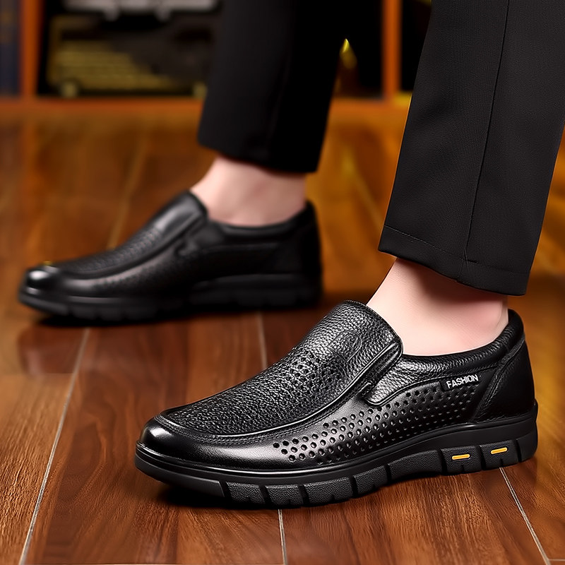 皮鞋男凉鞋夏季透气薄款真皮商务休闲鞋软底镂空打孔男鞋爸爸鞋子,淘宝优惠券,粉丝福利购,淘宝优惠卷