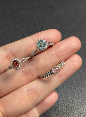 天然碧玺戒指女款925银镶嵌时尚个性简约百搭饰品礼物活口3171款