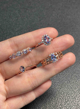 天然坦桑石戒指女款925银镶嵌时尚个性百搭饰品礼物坦桑石3147款