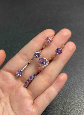 天然紫水晶戒指女款925银镶嵌时尚个性百搭饰品礼物紫水晶3127款