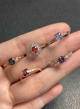 天然尖晶石戒指女款925银镶嵌时尚个性百搭饰品礼物碧玺3125款