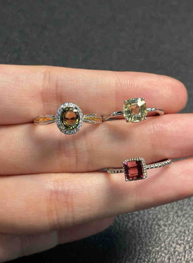 天然碧玺戒指女款925银镶嵌时尚百搭饰品礼物送闺蜜送女友3167款