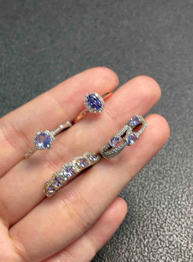 天然坦桑石戒指女款925银镶嵌时尚个性百搭饰品礼物3148