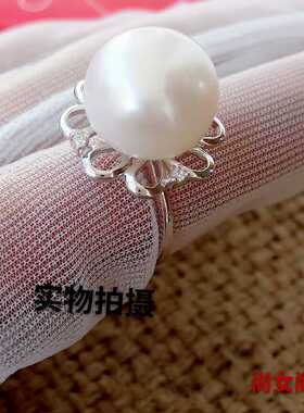 清库存特价款超大天然淡水珍珠4A级强光无瑕银女戒活口时尚百搭款