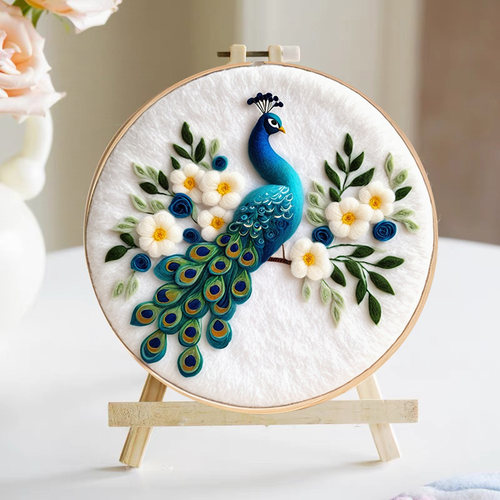 国风孔雀羊毛毡戳戳乐手工diy材料包制作生日礼物摆件装饰画挂件 - 图0