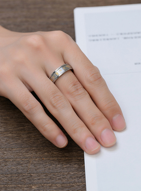 简修行钛钢黄财神心咒戒指