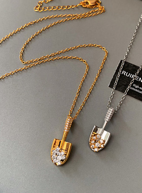 独特设计金银色小铲子长款项链