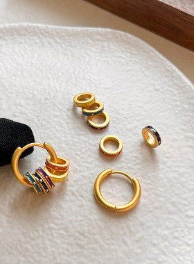 真金电镀法式彩色珐琅滴釉圆圈耳环女小众高级感套装项链锁骨链潮