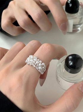 珍珠锆石开口可调女士戒指