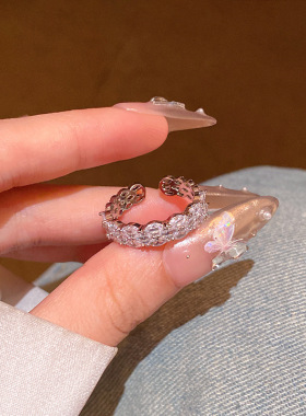 轻奢小众超闪精致锆石开口戒指